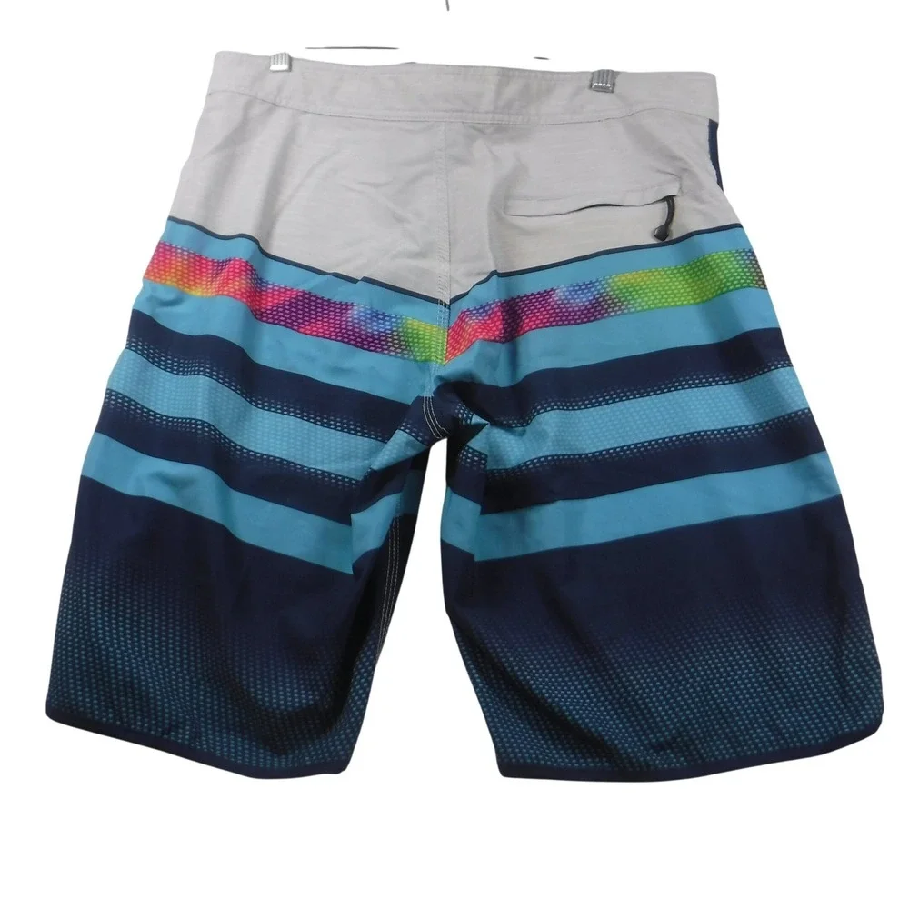 Banana Boat Mens Board Shorts Large Vail Striped Blue Rainbow UPF 50 Fast‎ Dry